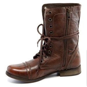 Steve Madden Military-Inspired Zipper Lace Up Real Leather Combat Boots